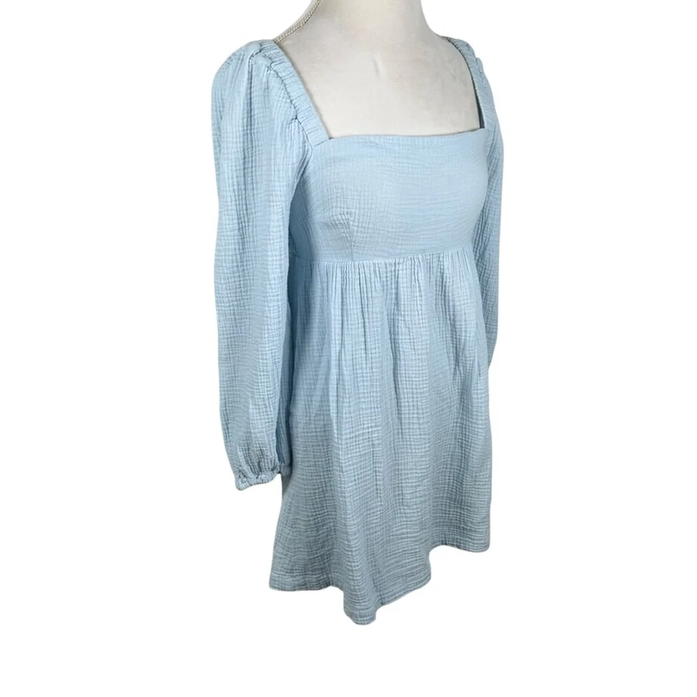 J. Crew Squareneck Soft Gauze Dress Hydrangea Blue Smocked Cotton Cottage Size S